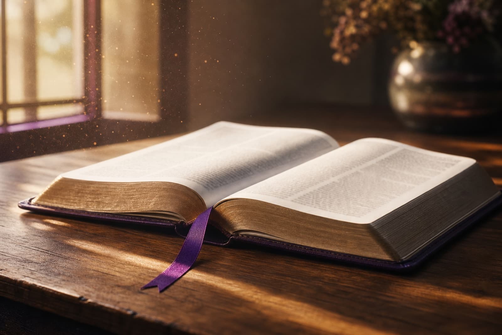 An open Bible in warm light